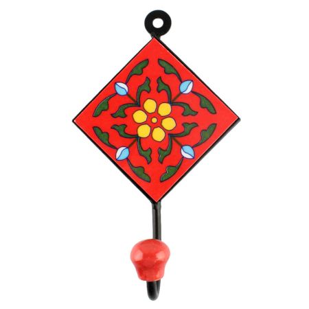 Tiny Flower Ceramic Tile Hook in Red